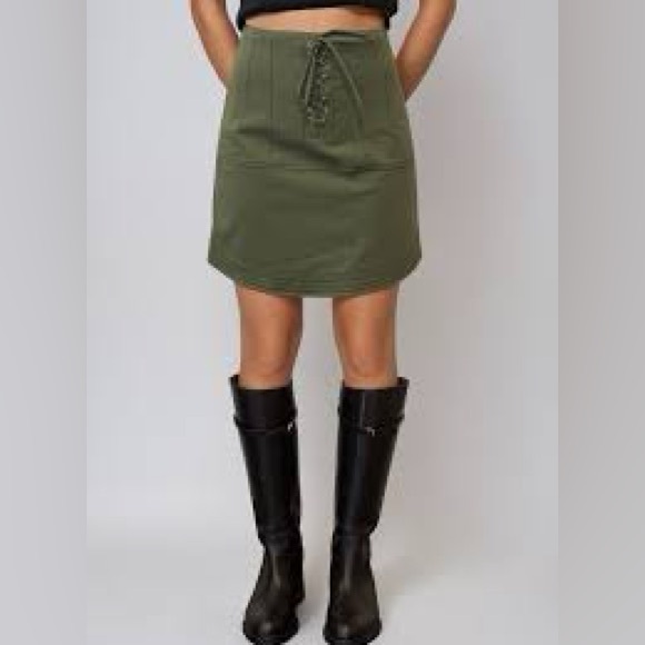 Marissa Webb Army Green A-Line Mini Skirt with Tie Front 4 - Picture 1 of 5
